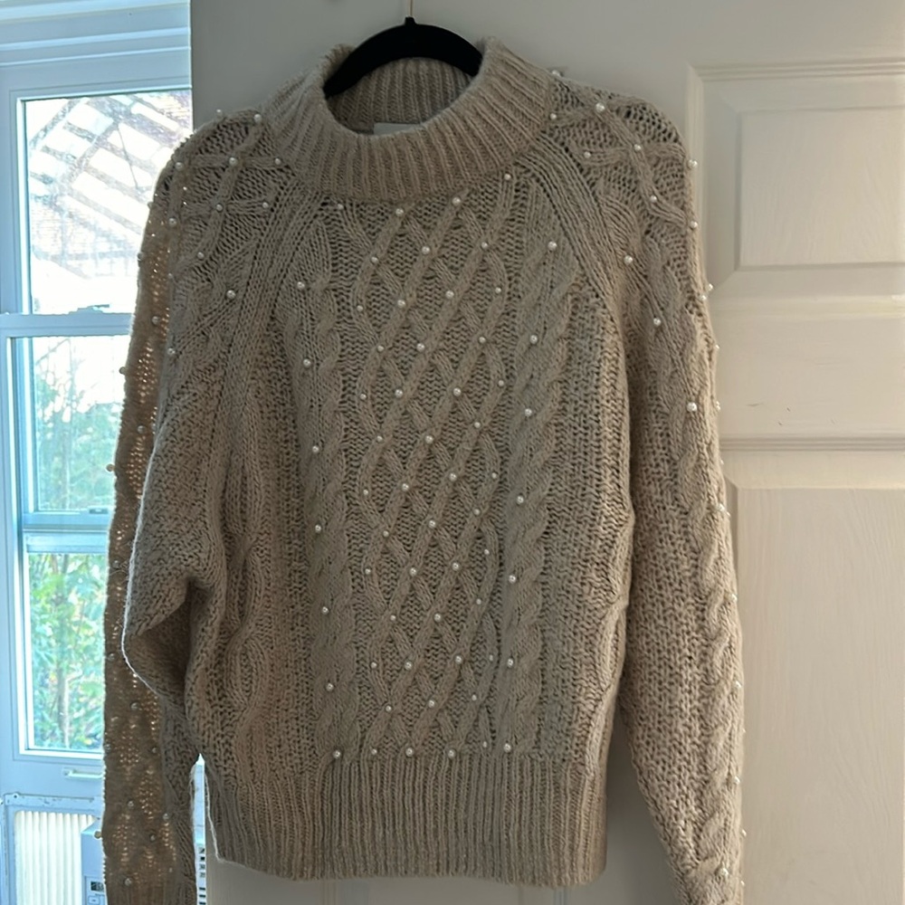 H&M Cream Wool Knit Pearl Sweater